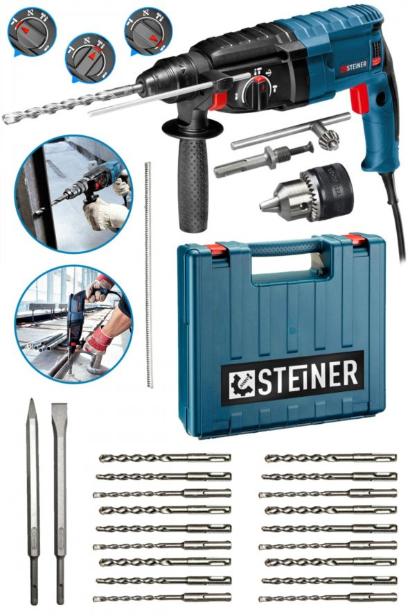 STEİNER Alman 4000 Watt Profesyonel Kırıcı Delici Hilti Darbeli Matkap + 20 Adet Uç + Mandren ürün görseli 1
