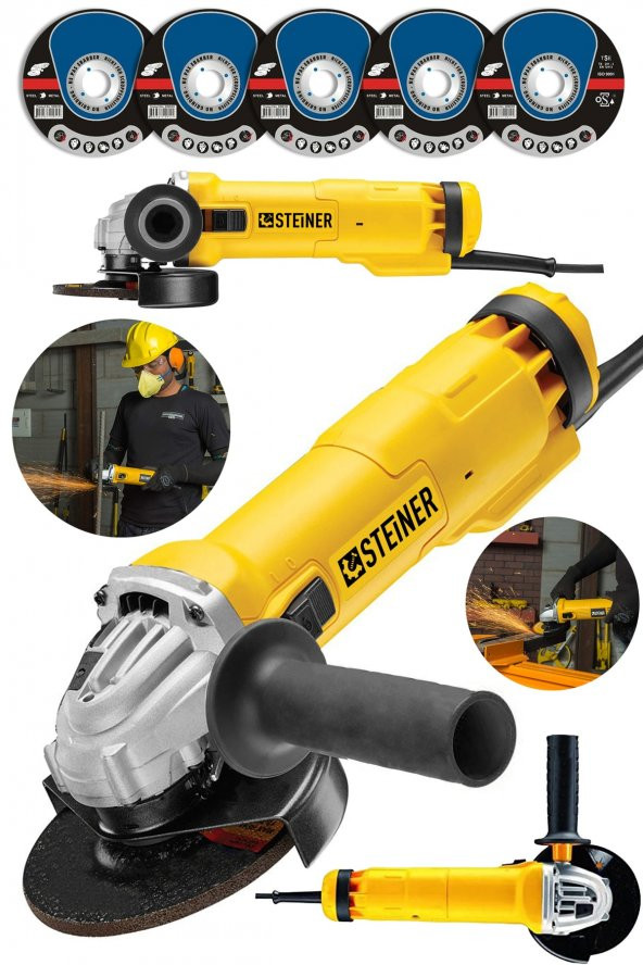 STEİNER Alman 4200 W Metal Şanzıman Bakır Sargı Avuç Içi Taşlama Demir Metal Kesme Makinesi 125 Mm + 5 Disk ürün görseli 1