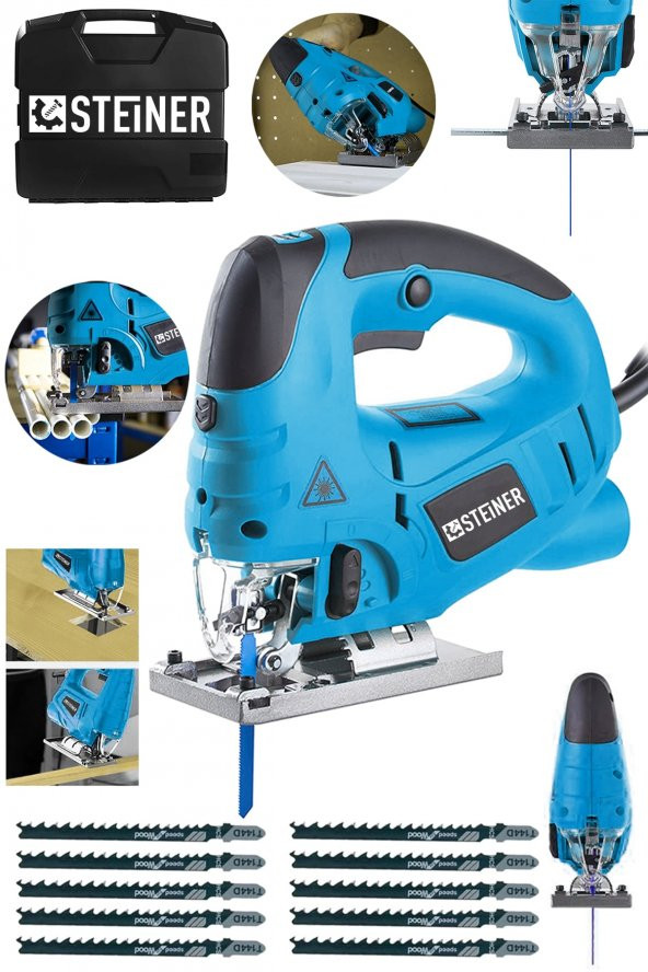 STEİNER Alman 4000 Watt Lazerli Professional 6 Kademe Devirli Otomatik Dekupaj Testere Çantalı Mavi + 10 Uç ürün görseli 1