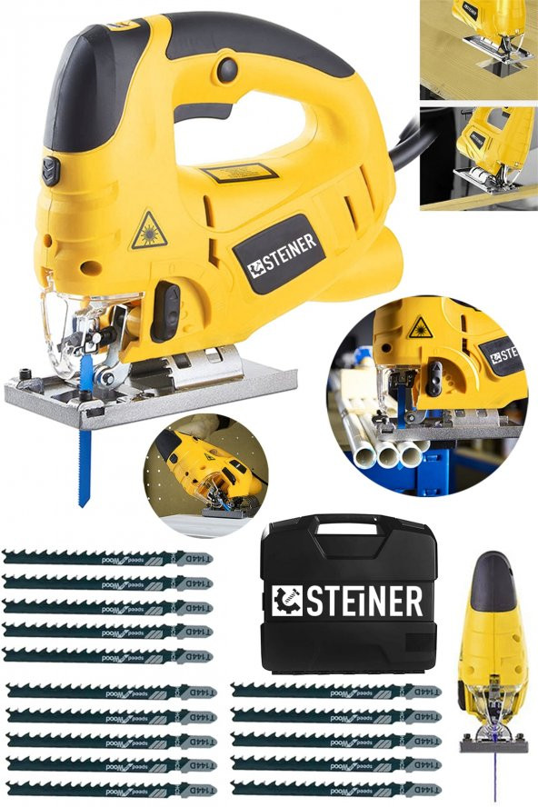 STEİNER Alman 4000 Watt Lazerli Professional 6 Kademe Devirli Otomatik Dekupaj Testere Çantalı Sarı + 15 Uç ürün görseli 1