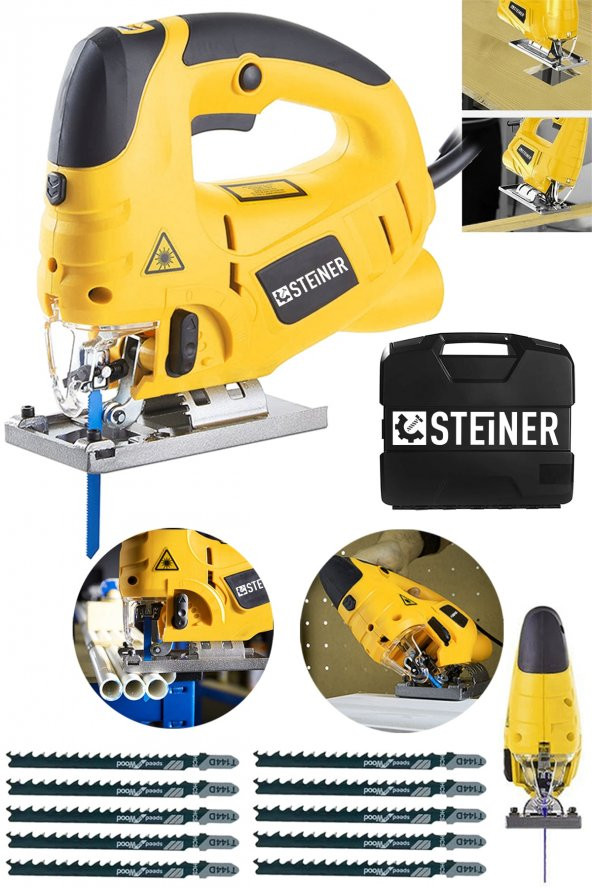 STEİNER Alman 4000 Watt Lazerli Professional 6 Kademe Devirli Otomatik Dekupaj Testere Çantalı Sarı + 10 Uç ürün görseli 1
