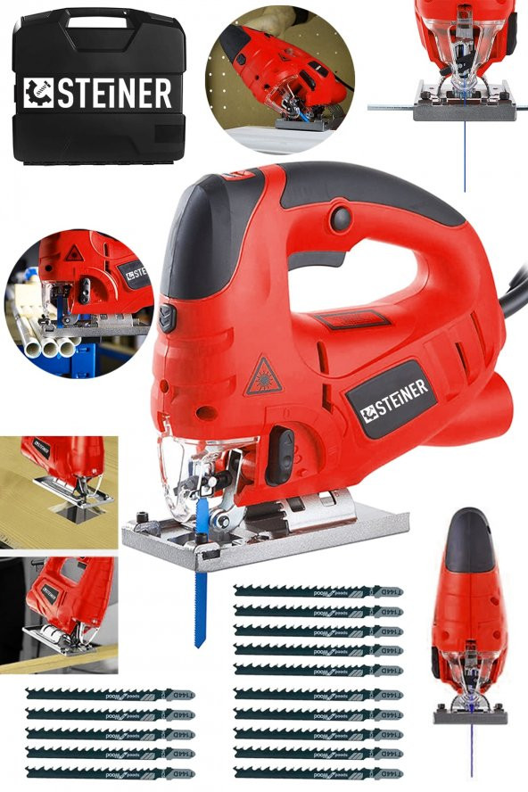 STEİNER Alman 4000 Watt Lazerli Professional 6 Kademe Devirli Otomatik Dekupaj Testere Çantalı Kırmızı +15uç ürün görseli 1