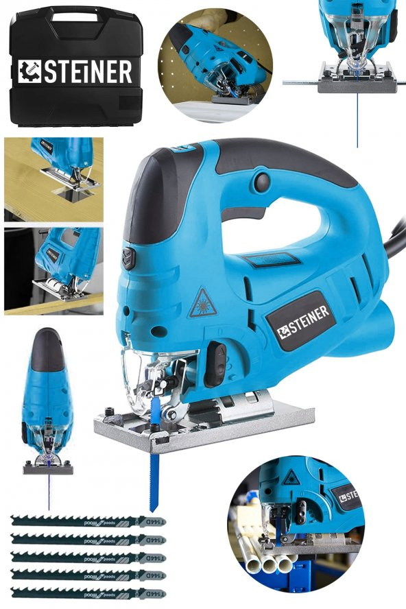 STEİNER Alman 4000 Watt Lazerli Professional 6 Kademe Devirli Otomatik Dekupaj Testere Çantalı Mavi + 5 Uç ürün görseli 1