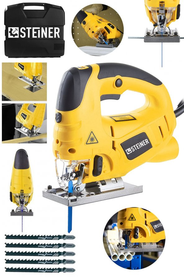 STEİNER Alman 4000 Watt Lazerli Professional 6 Kademe Devirli Otomatik Dekupaj Testere Çantalı Sarı + 5 Uç ürün görseli 1