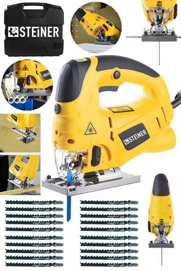 STEİNER Alman 4000 Watt Lazerli Professional 6 Kademe Devirli Otomatik Dekupaj Testere Çantalı Sarı + 20 Uç ürün görseli 1