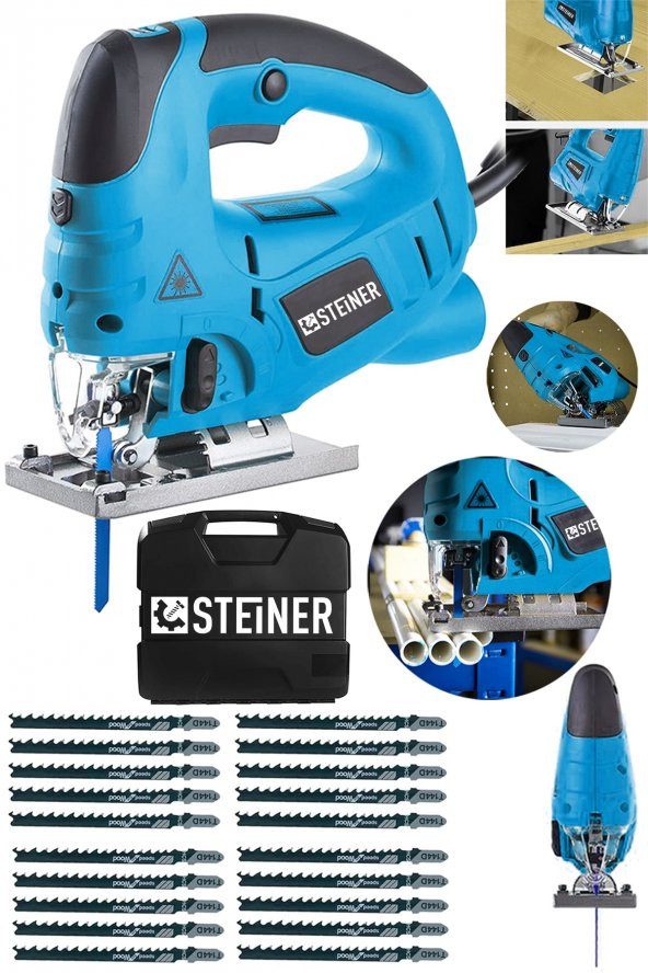 STEİNER Alman 4000 Watt Lazerli Professional 6 Kademe Devirli Otomatik Dekupaj Testere Çantalı Mavi + 20 Uç ürün görseli 1