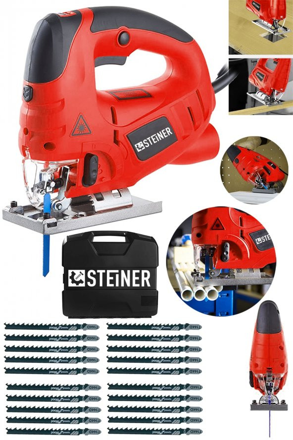 STEİNER Alman 4000 Watt Lazerli Professional 6 Kademe Devirli Otomatik Dekupaj Testere Çantalı Kırmızı +20uç ürün görseli 1