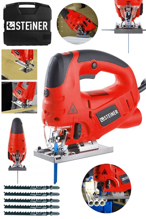 STEİNER Alman 4000 Watt Lazerli Professional 6 Kademe Devirli Otomatik Dekupaj Testere Çantalı Kırmızı + 5uç ürün görseli 1