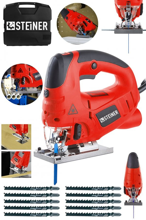 STEİNER Alman 4000 Watt Lazerli Professional 6 Kademe Devirli Otomatik Dekupaj Testere Çantalı Kırmızı +10uç ürün görseli 1