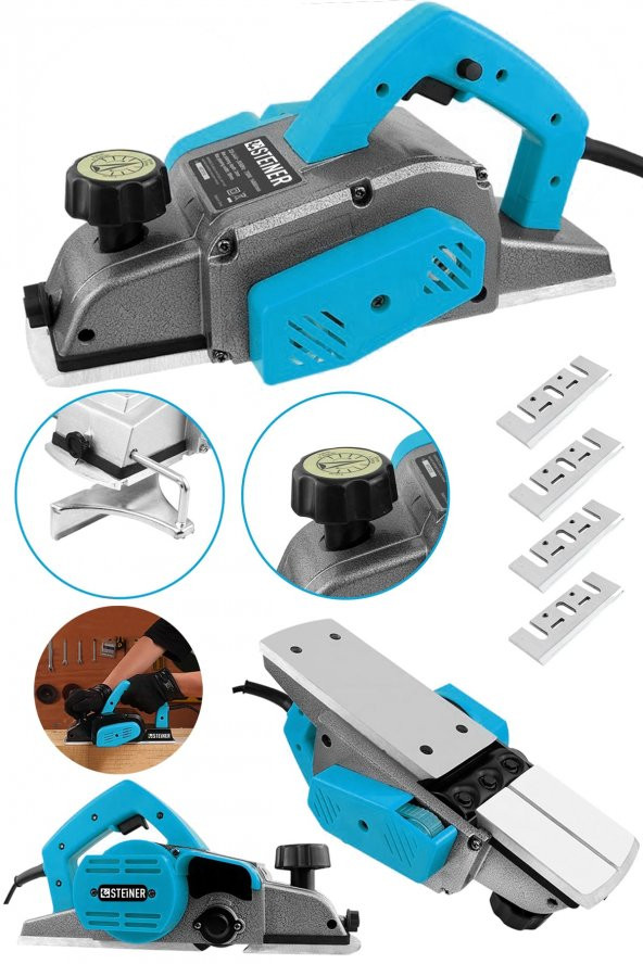 STEİNER Alman 4200 W Bakır Sargı Metal Şanzıman Motor Korumalı Çift Bıçaklı Planya Rende Makinesi + 4 Bıçak ürün görseli 1