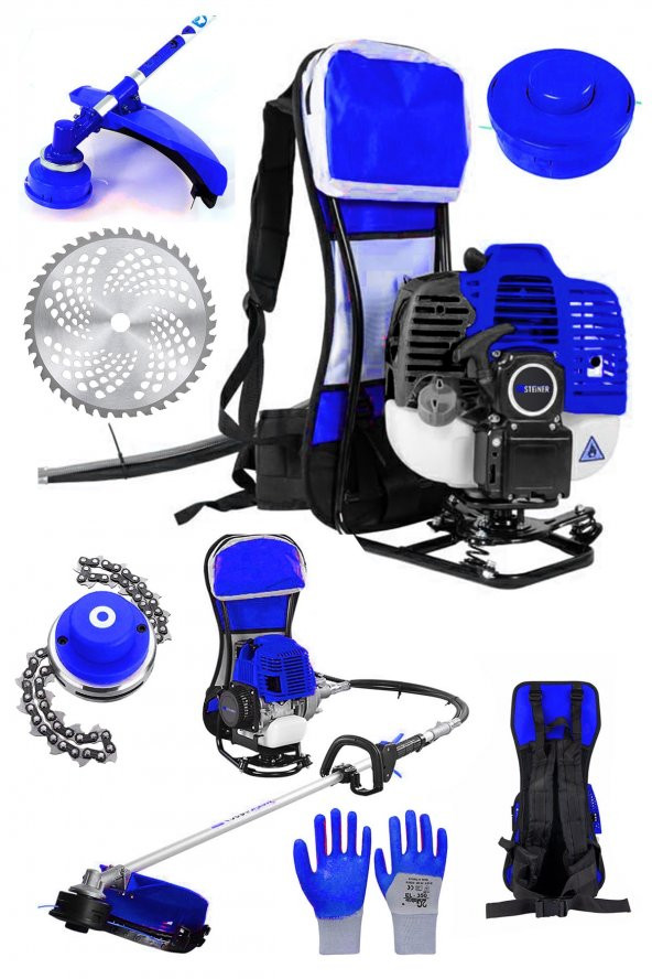 STEİNER Alman Turbo M 9002 Sırt Tipi Benzinli Motorlu Çalı Çim Ot Biçme Tırpanı Makinesi + Canavar Başlık ürün görseli 1