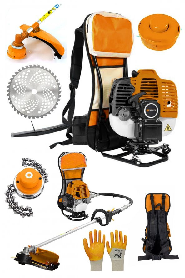 STEİNER Alman Turbo T 9002 Sırt Tipi Benzinli Motorlu Çalı Çim Ot Biçme Tırpanı Makinesi + Canavar Başlık ürün görseli 1