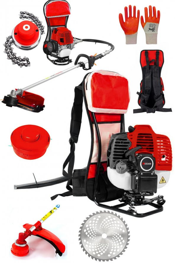 STEİNER Alman Turbo K 9003 Sırt Tipi Benzinli Motorlu Çalı Çim Ot Biçme Tırpanı Makinesi + Canavar Başlık ürün görseli 1