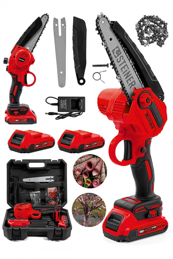 STEİNER Alman 198 Vf 10 Ah 25 Cm Bakır Sargılı Akülü Dal Kesme Budama Testere Bıçkı Makinesi Kırmızı ürün görseli 1
