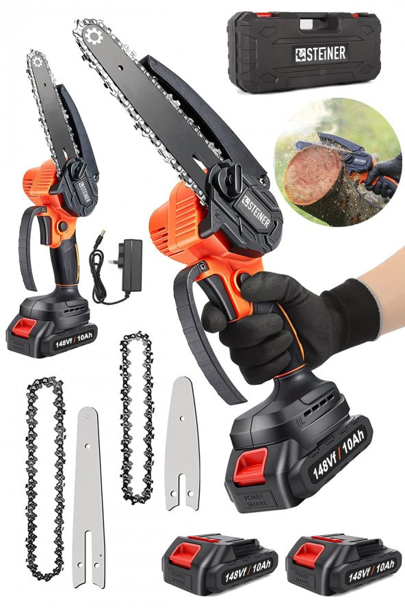 STEİNER Alman 148 Vf 10 Ah 100 Kömürsüz Motor Akülü Dal Kesme Budama Testere Bıçkı Makinesi 15 Cm Turuncu ürün görseli 1
