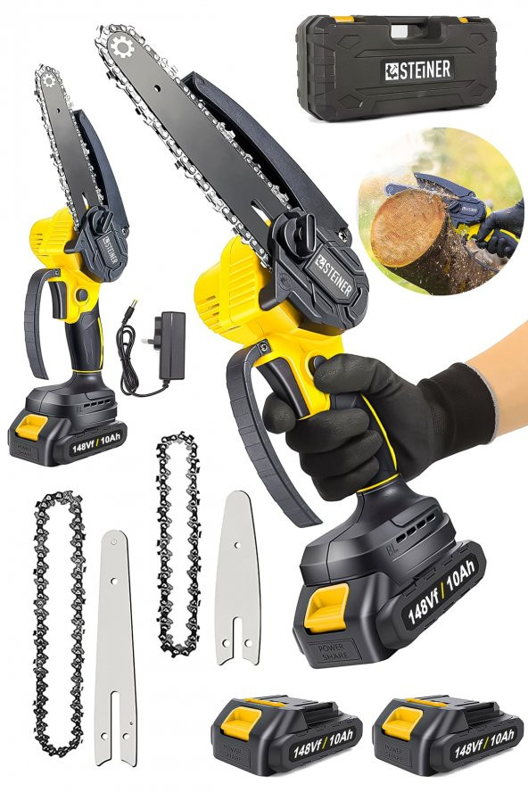 STEİNER Alman 148 Vf 10 Ah 100 Kömürsüz Motor Akülü Dal Kesme Budama Testere Bıçkı Makinesi 15 Cm Sarı ürün görseli 1