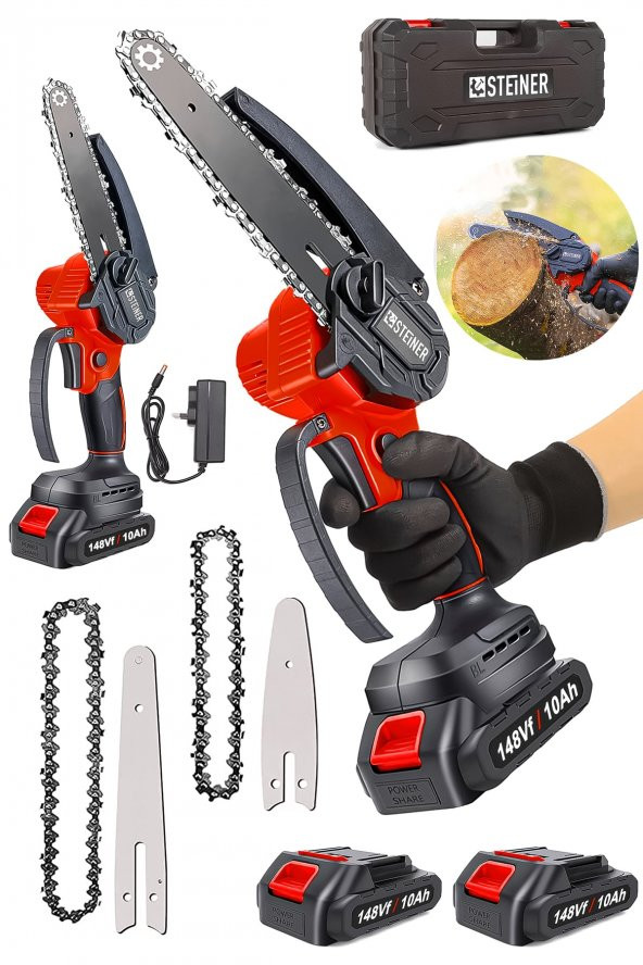 STEİNER Alman 148 Vf 10 Ah 100 Kömürsüz Motor Akülü Dal Kesme Budama Testere Bıçkı Makinesi 15 Cm Kırmızı ürün görseli 1