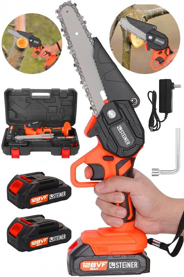 STEİNER Alman 128 Vf 10 Ah Çelik Şanzuman Akülü Dal Kesme Budama Testere Bıçkı Makinesi + Yedek Zincir ürün görseli 1