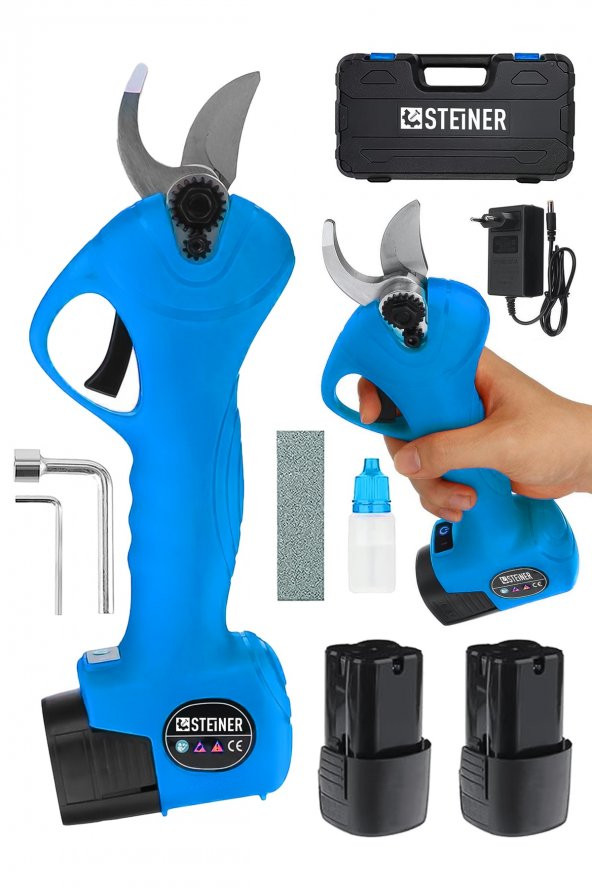 STEİNER Alman 128 Vf 10 Ah Kömürsüz Motor Akülü Bağ Makası Dal Budama Kesme Makası Makinesi Çantalı Mavi ürün görseli 1
