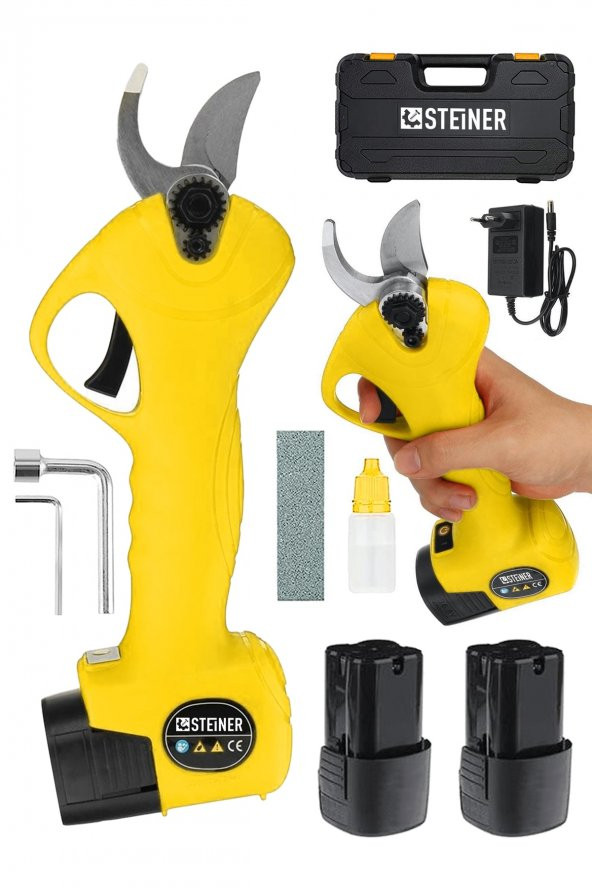 STEİNER Alman 128 Vf 10 Ah Kömürsüz Motor Akülü Bağ Makası Dal Budama Kesme Makası Makinesi Çantalı Sarı ürün görseli 1