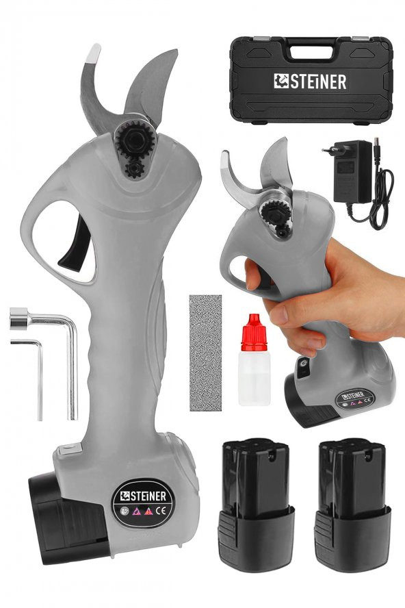 STEİNER Alman 128 Vf 10 Ah Kömürsüz Motor Akülü Bağ Makası Dal Budama Kesme Makası Makinesi Çantalı Gri ürün görseli 1