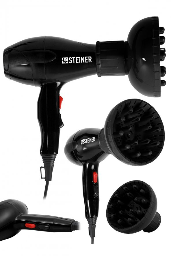 STEİNER Alman 3400 Watt Ac Motor Saç Kurutma Makinesi Professional Fön Makinesi + Difüzör + 2 Adet Başlık ürün görseli 1