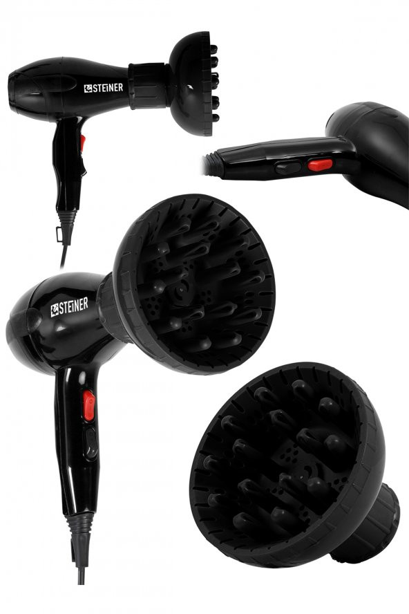 STEİNER Alman 3600 Watt Professional Saç Kurutma Makinesi Ac Motor Fön Makinesi + Difüzör + 2 Adet Başlık ürün görseli 1