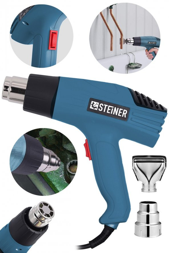 STEİNER Alman Gt-3000 Watt 2 Kademeli Isı Tabancası Çelik Rezistans Profesyonel Sıcak Hava Üfleme Tabancası ürün görseli 1