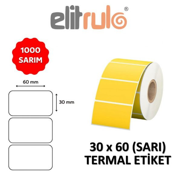 Elitrulo Barkod Etiketi 30x60 Termal SARI - 1000 Adet ürün görseli 1