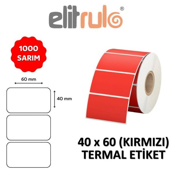Elitrulo Barkod Etiketi 40x60 Termal KIRMIZI - 1000 Adet ürün görseli 1