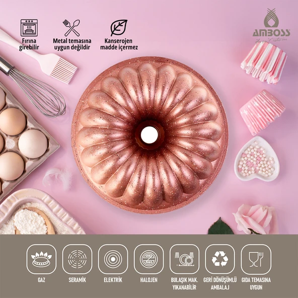 Amboss Alya Döküm Kek Kalıbı Yanmaz Yapışmaz - Pink 26 cm ürün görseli 1