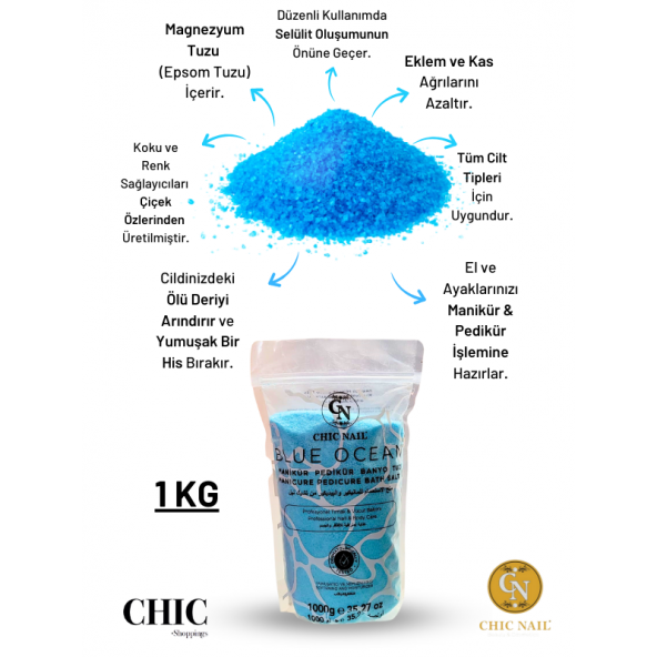 Chic Nail Manikür & Pedikür ve Banyo Tuzu Blue Ocean 1 KG / Epsom Tuzu / İngiliz Tuzu ürün görseli 1
