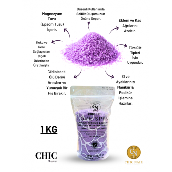 Chic Nail Manikür & Pedikür ve Banyo Tuzu Love Spell 1 KG / Epsom Tuzu / İngiliz Tuzu ürün görseli 1