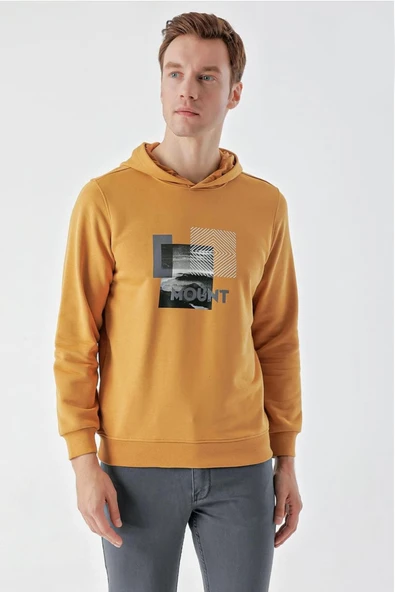 Slimfit Kapşonlu Önü Baskılı 2 İplik Erkek Sweatshirt ürün görseli 1
