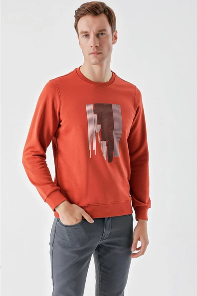 Slimfit Bisiklet Yaka Önü Baskılı 2 İplik Erkek Sweatshirt ürün görseli 1