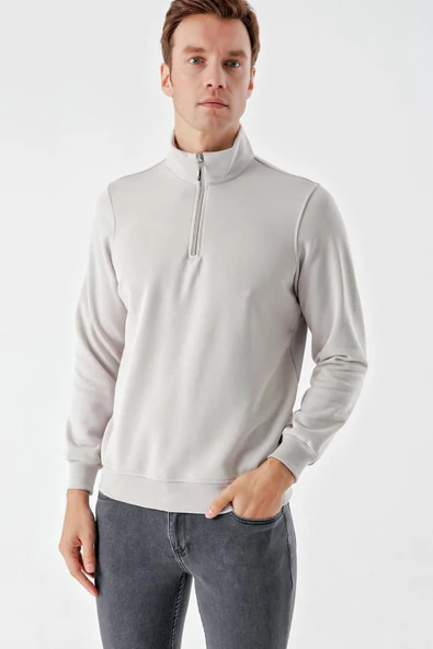 Slimfit Yarım Fermuarlı Dik Yaka 2 İplik Erkek Sweatshirt ürün görseli 1
