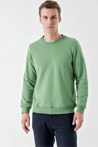 Slimfit  Bisiklet Yaka Düz Renk 2 iplik Erkek Sweatshirt ürün görseli 1