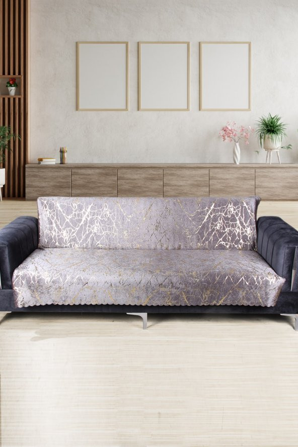 Güzide Gri Koltuk Örtüsü Altın Varaklı Kaymaz Süngerli Çekyat Örtüsü 1 Adet 170x210 cm ürün görseli 1
