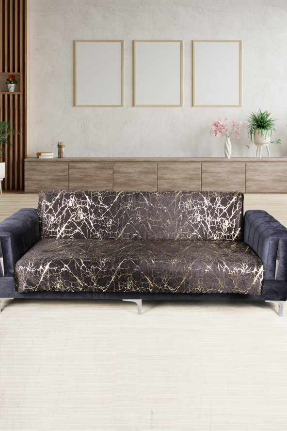Güzide Siyah Koltuk Örtüsü Altın Varaklı Kaymaz Süngerli Çekyat Örtüsü 1 Adet 170x210 cm ürün görseli 1