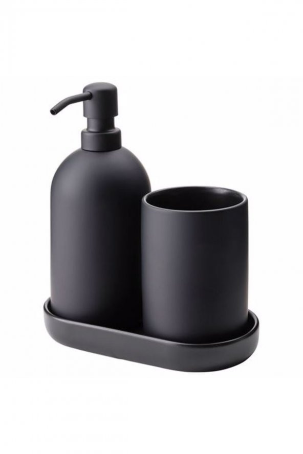 3 Parça Banyo Seti, Siyah Renk MeridyenDukkan Stoneware Sabunluk Seti ürün görseli 1