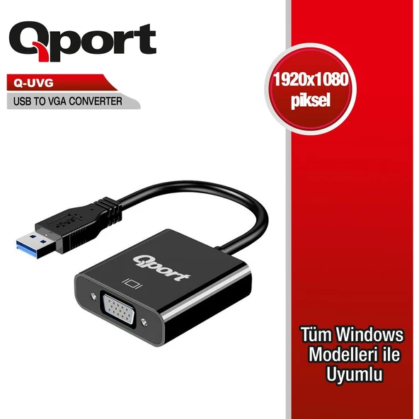 QPORT Q-UVG USB 3.0 TO VGA ÇEVİRİCİ ürün görseli 1