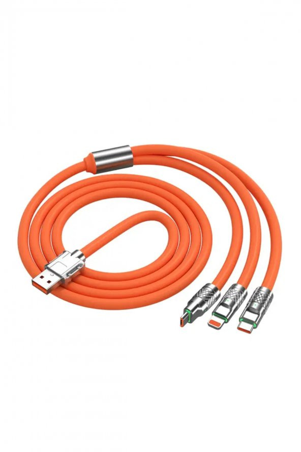 Süper Hızlı 120w Turbo Ve Hızlı Şarj Destekli 3in1 Çelik Uçlu Çoklu Şarj Kablosu ürün görseli 1