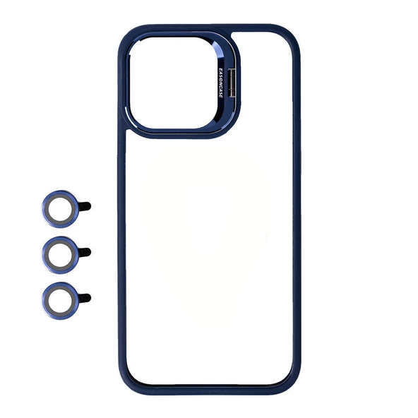 iPhone 15 Pro Kılıf Kamera Lens Korumalı Standlı Klon Lensli Kapak Kılıf ürün görseli 1