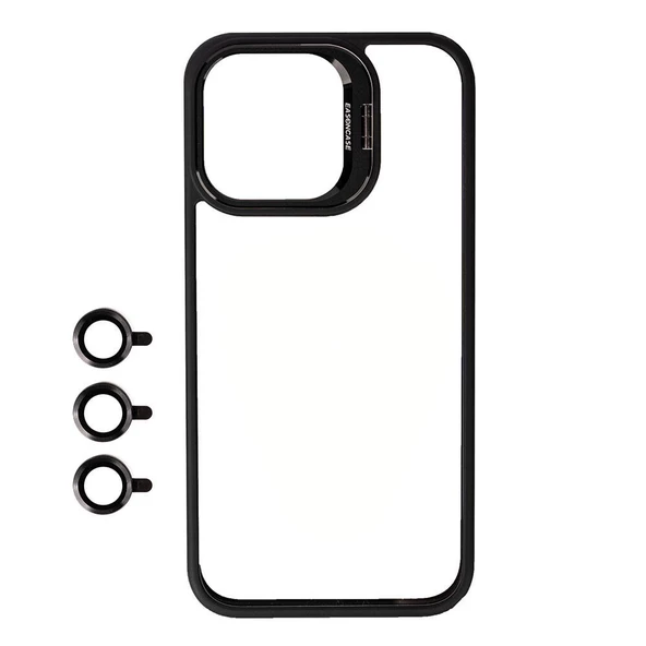 iPhone 15 Pro Max Kılıf Kamera Lens Korumalı Standlı  Klon Lensli Kapak Kılıf ürün görseli 1