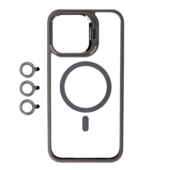 iPhone 15 Pro Kılıf Magsafe Wireless Şarj Özellikli Standlı Magsafe Klon Lensli Kapak Kılıf ürün görseli 1