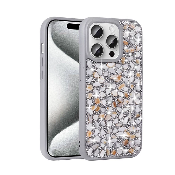 iPhone 15 Pro Kılıf Parlak Taşlı Tasarım Linea Kapak ürün görseli 1