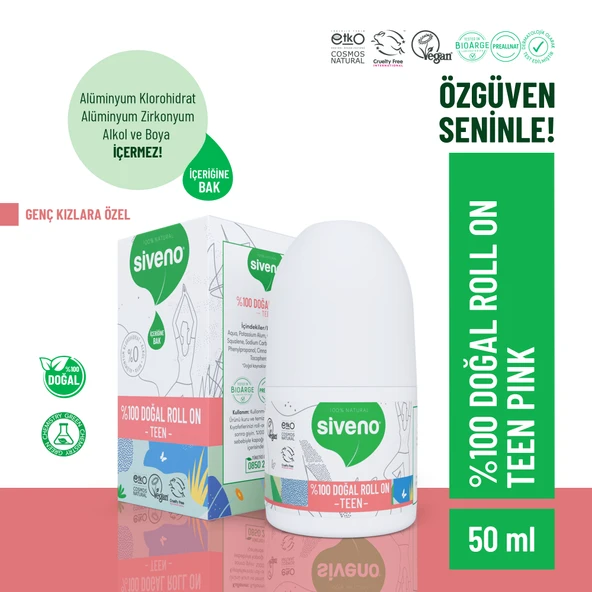 Siveno %100 Doğal Roll-On Teen Girl Genç Kız Deodorant Ter Kokusu Önleyici Bitkisel Lekesiz Vegan 50 ml ürün görseli 1