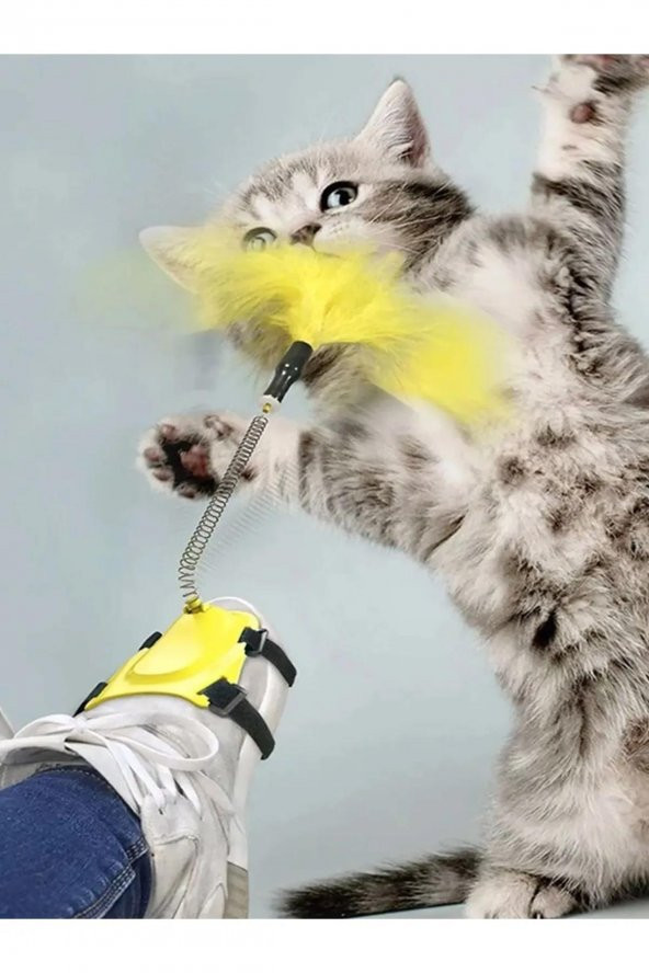 3B Trend Tüylü Kedi Ayak Oltası Kedi Oyuncağı Ele Ayağa Takılan Yaylı Olta Oyuncak 40 Cm ürün görseli 1