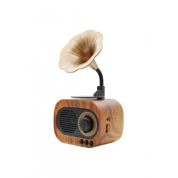 DESİNGSHOP Gramafon Ahşap Renk Bluetooth Hoparlör ürün görseli 1