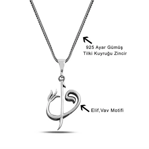 ​Gümüş Elif Vav Yazılı Kolye SL4224 - Resim 10